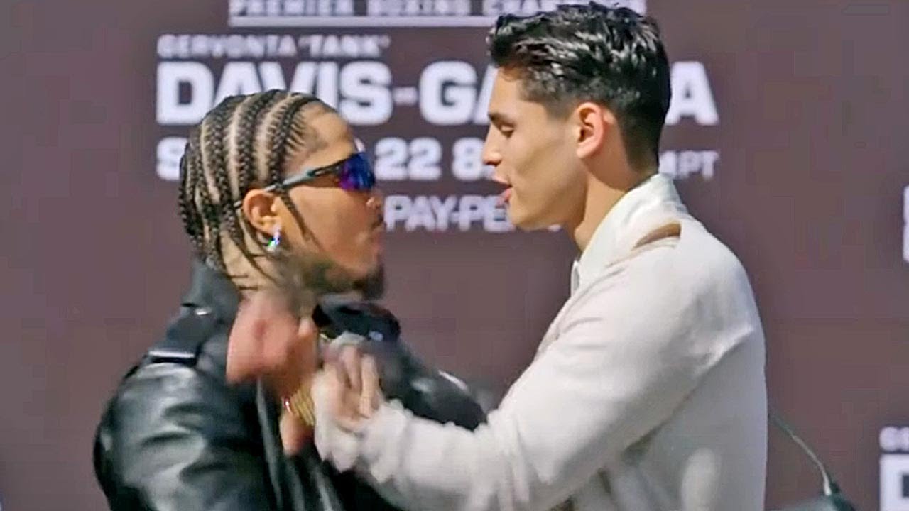 RYAN GARCIA THROWS PUNCH AT GERVONTA DAVIS IN HEATED FACE OFF IN LOS  ANGELES! 